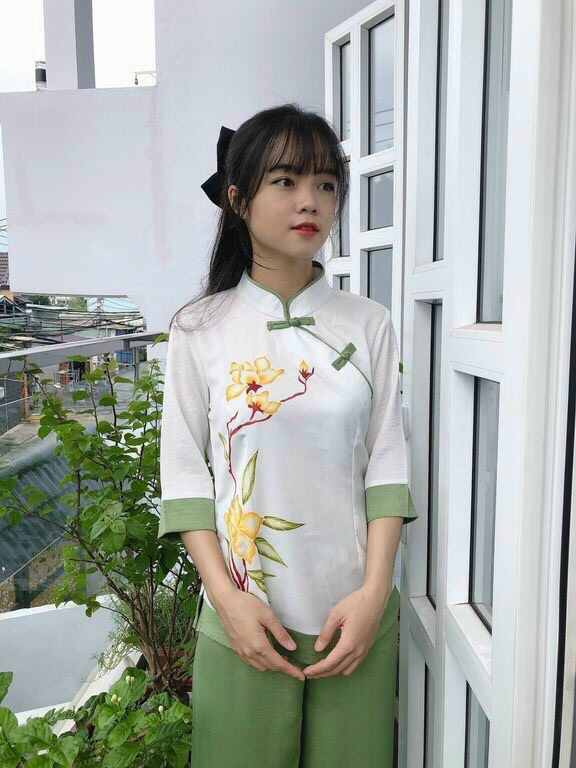 Cổ Tàu xéo phối 2 màu 054 (xanh lá)